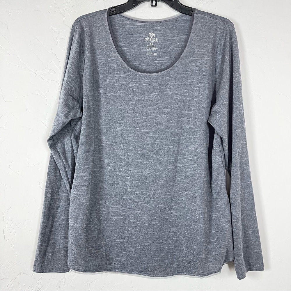 Sherpa Adventure Gear Shirt Long‎ Sleeve Tee Top Knit Marled Gray Valli Lace Hem